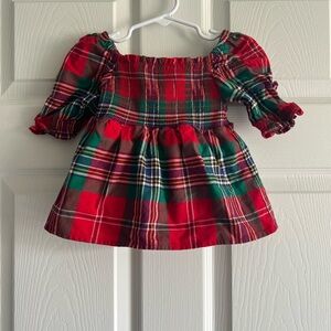 Janie and Jack Red and Green Smocked Top with Subtle Trim